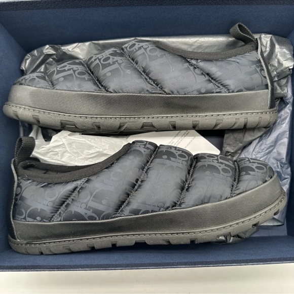 Mens Size 44 Dior Black Oblique Snow Slippers W/ Box Booklet Dust Covers Quilted - Picture 3 of 12
